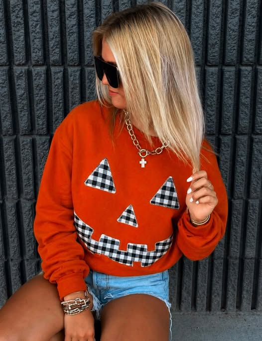 Orange Jack O Embroidered Applique Sweatshirt - MID SEP ETA (PREORDER)