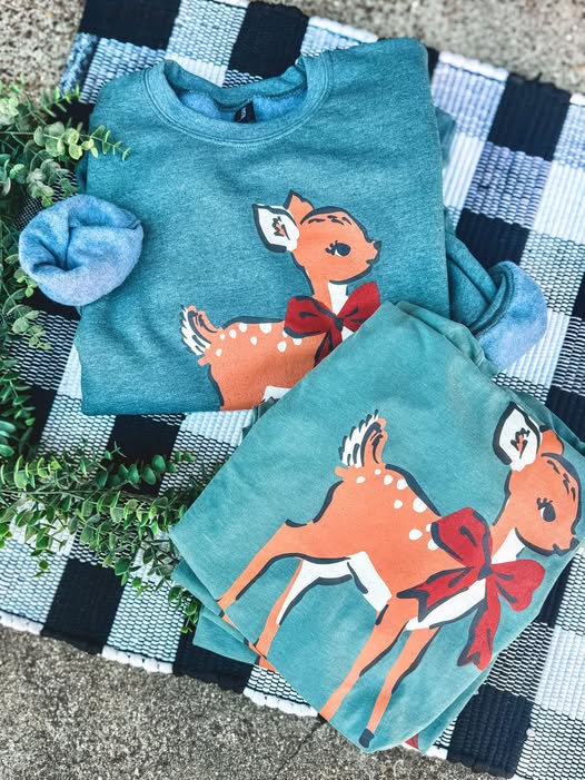 Vintage Reindeer with Red Bow Tee + Sweatshirt - MID OCT ETA (PREORDER)