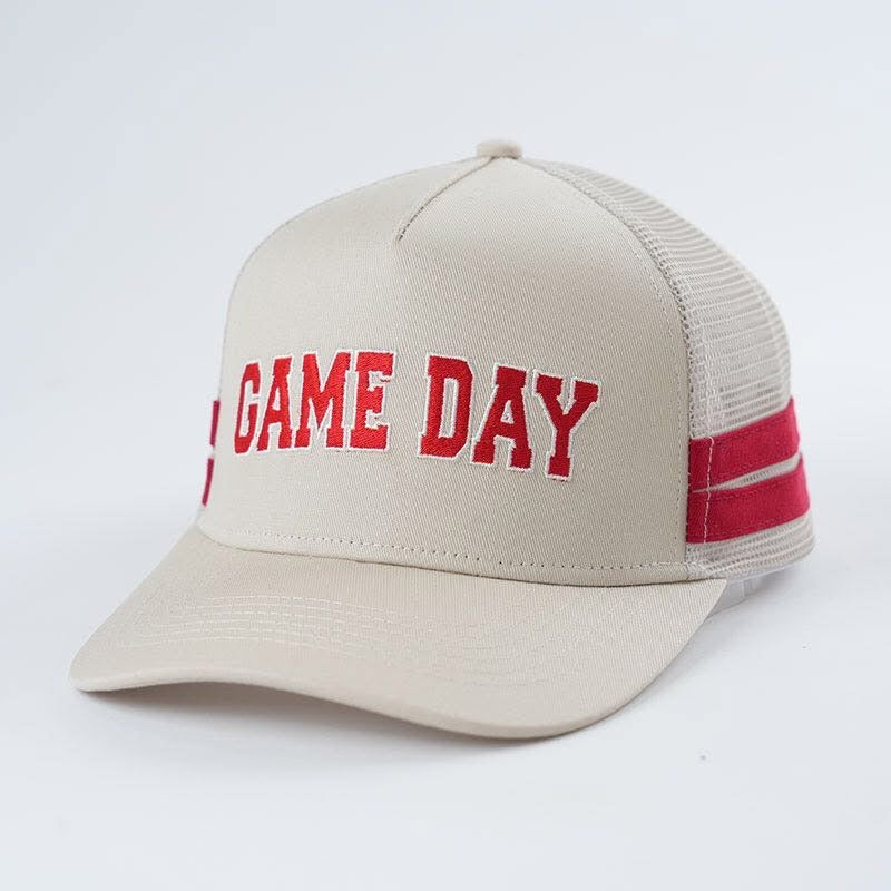 Embroidered Game Day Double Stripe Trucker Hat
