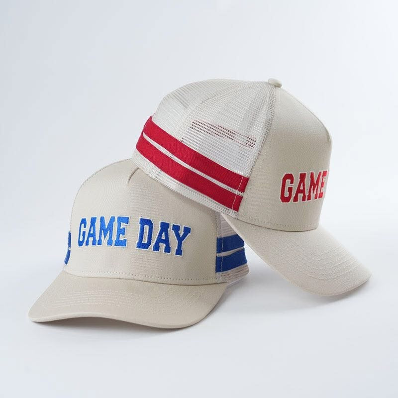 Embroidered Game Day Double Stripe Trucker Hat