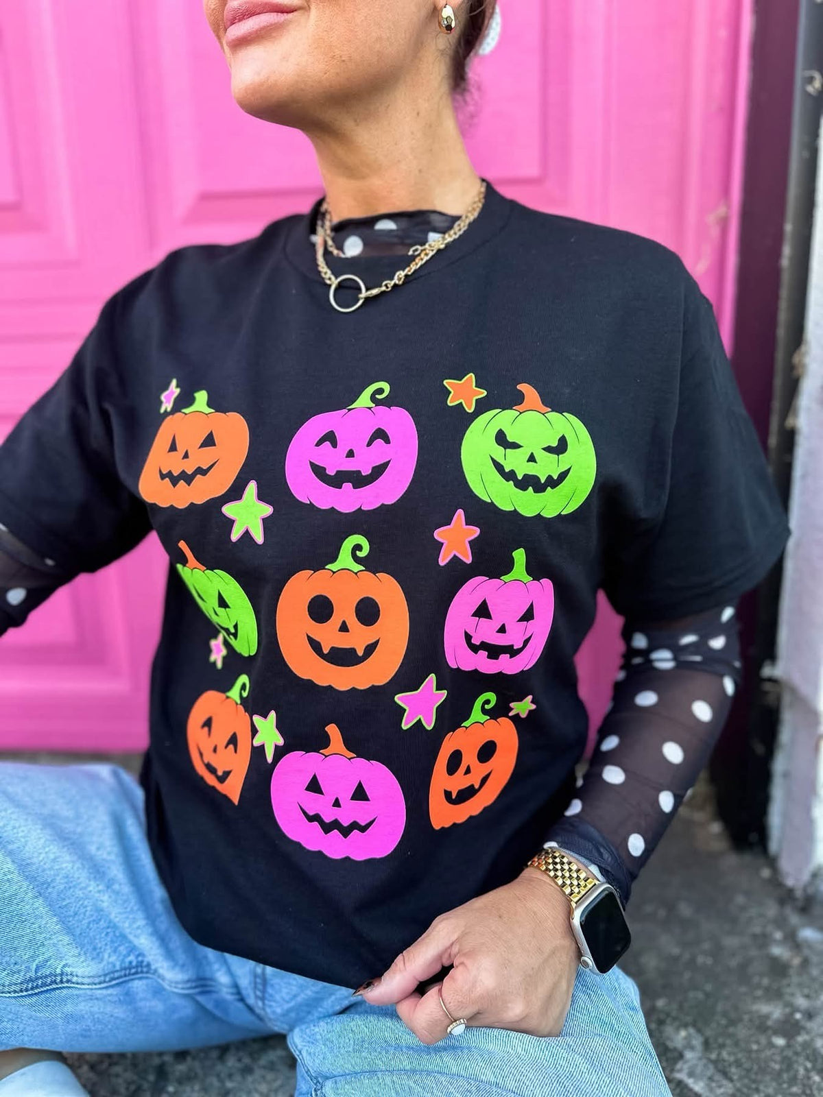 Neon Jack-o-Latern Black Tee - IN STOCK