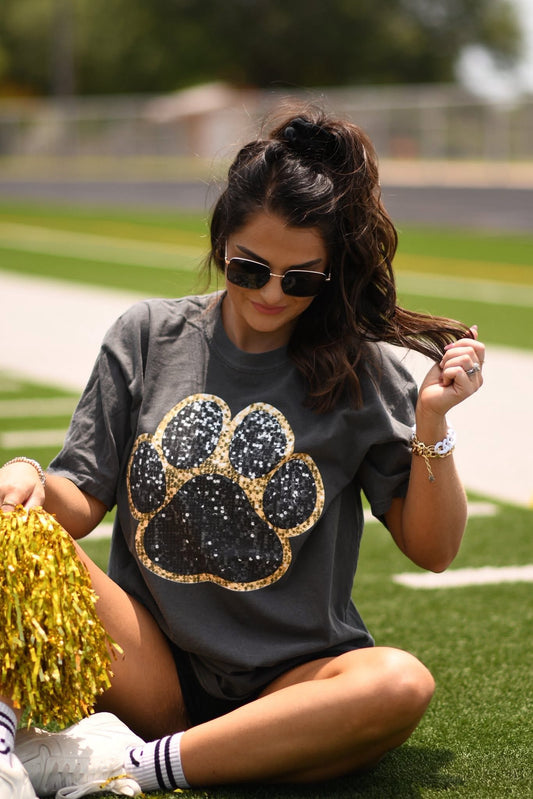 Black and Gold Faux Glitter Paw Tee - ETA MID JULY