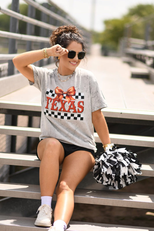 Texas Checkered Bow Tee - EARLY AUG ETA