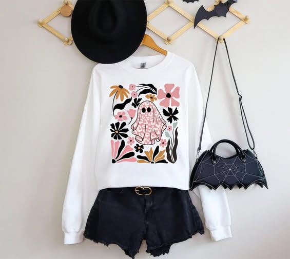 Youth Fall Flowers Ghostie Sweatshirt - In Stock