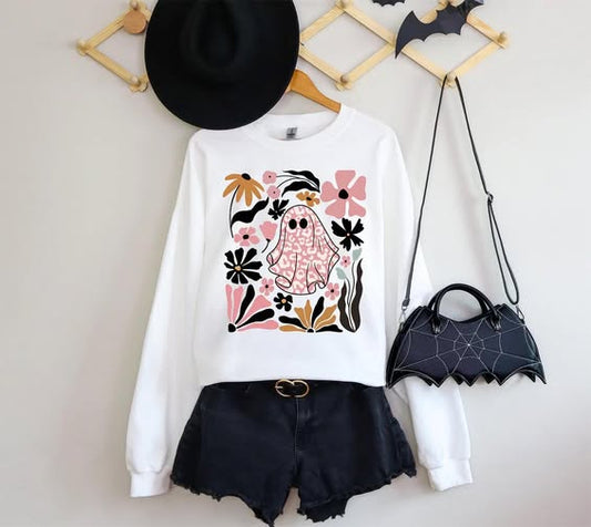 Youth Fall Flowers Ghostie Sweatshirt - In Stock