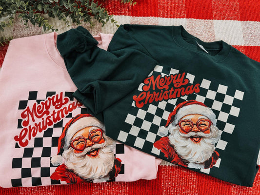 Merry Christmas Checkerboard Santa Sweatshirt - LATE OCT ETA - PREORDER