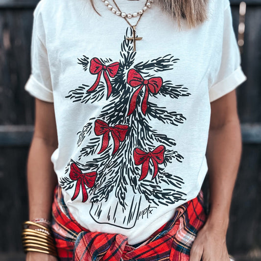 Vintage Tree + Glitter Bows Tee - 2.5 WEEK ETA (PREORDER)