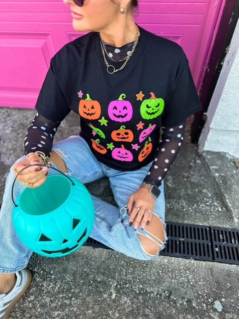 Neon Jack-o-Latern Black Tee - IN STOCK