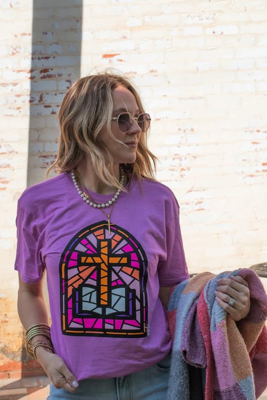 Radiant Orchid Stained Glass Cross Tee - IN STOCK