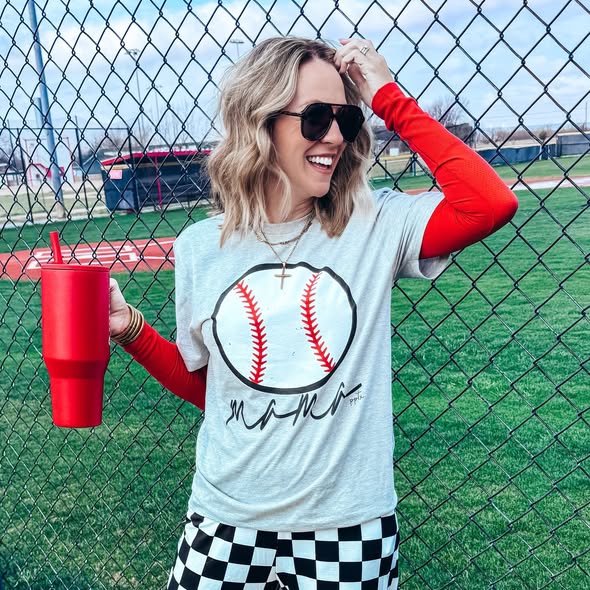 Heather Grey Baseball Mama Tee - EARLY APR ETA