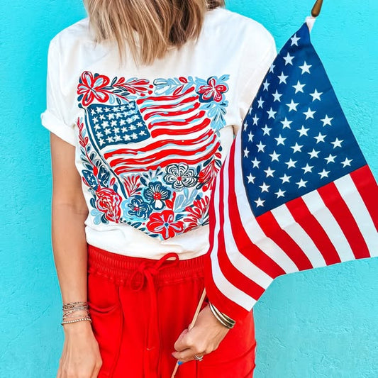 USA Flag + Flowers Tee - IN STOCK