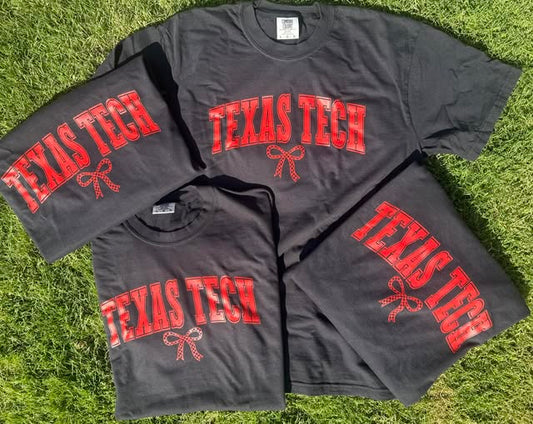 Red + Black Texas Tech Bow Tee + Sweatshirt- IN STOCK