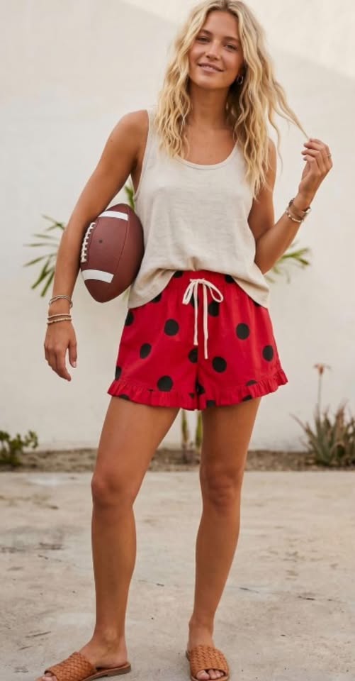 Red + Black Polka Dot Gameday Shorts - IN STOCK