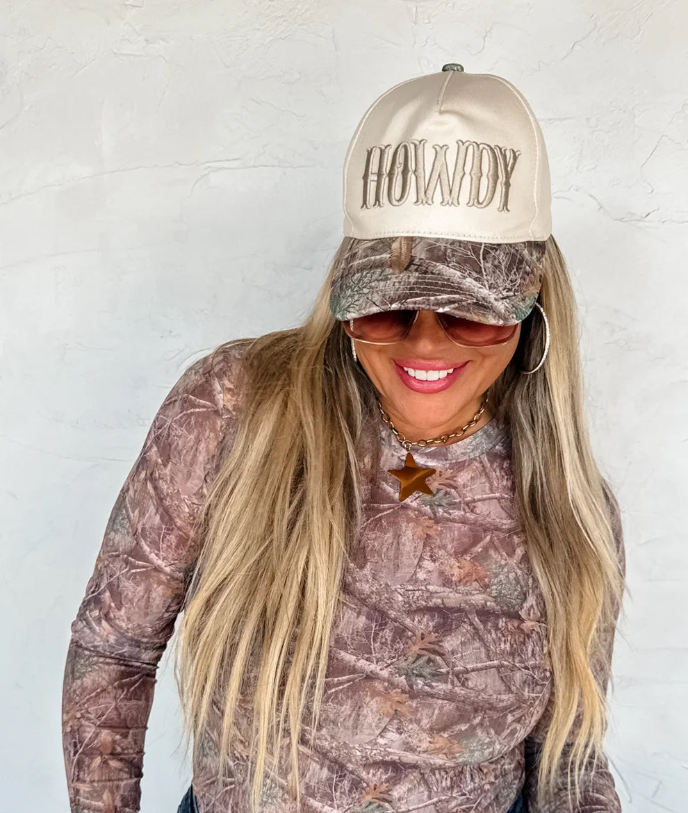 Howdy Embroidered Camo Canvas Trucker - IN STOCK