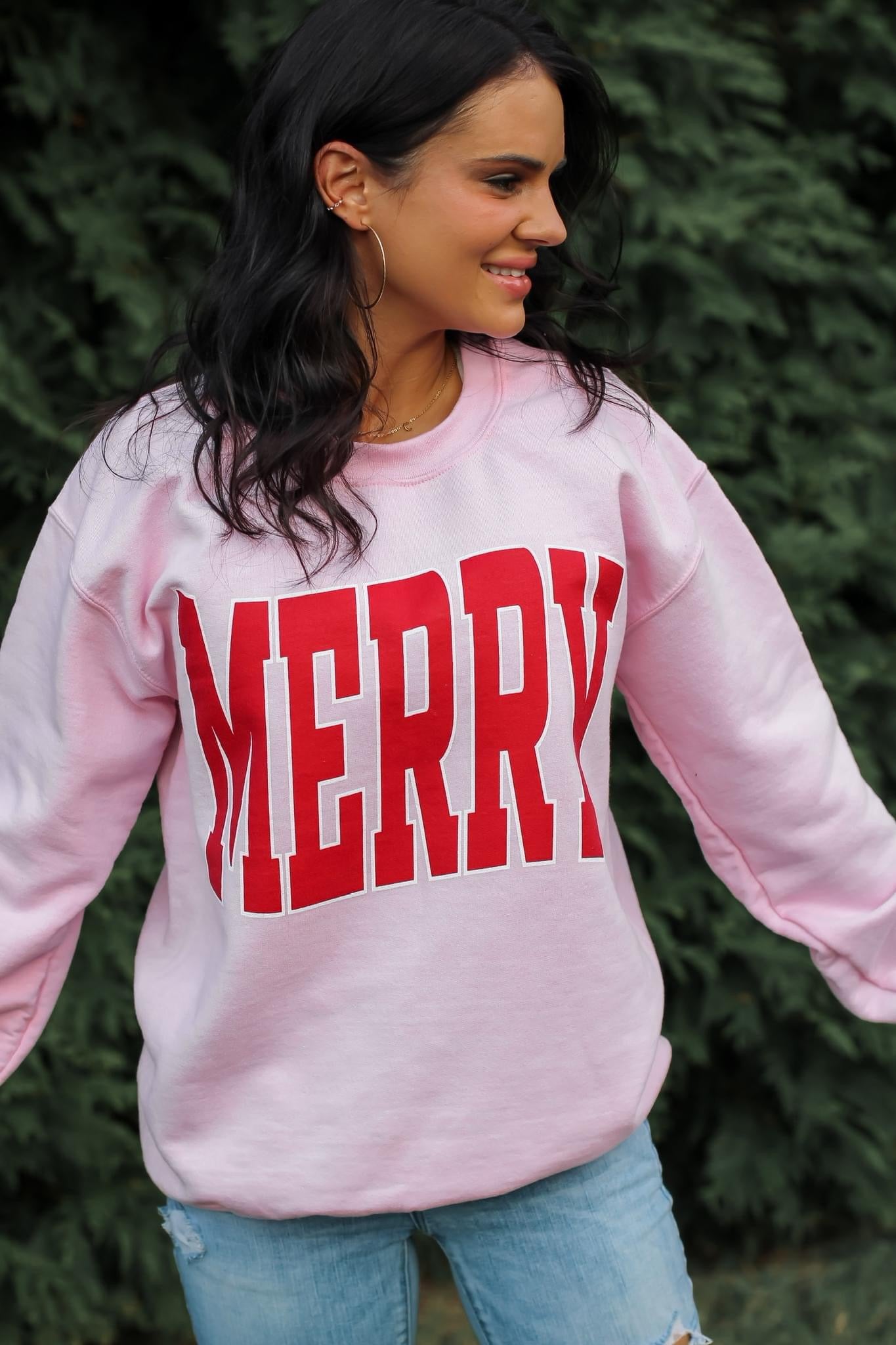 Merry Varsity Sweatshirt - Pink