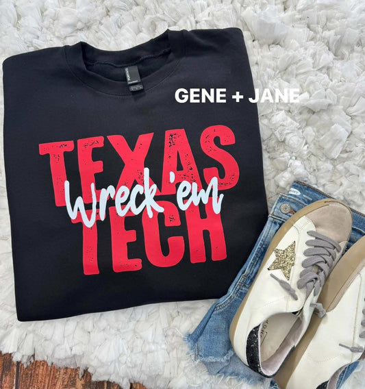 Texas Tech Wreck 'Em Block/Script Sweatshirt - IN STOCK
