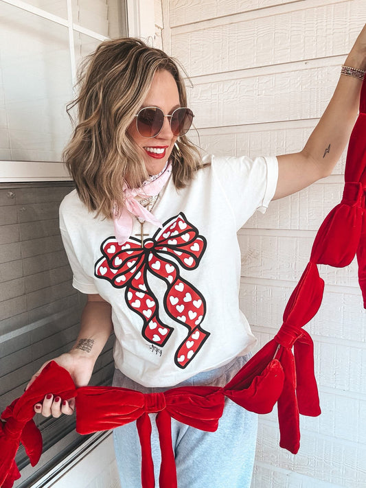 Glitter Heart Bow Tee - IN STOCK