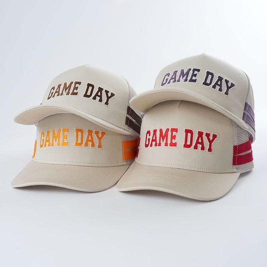Embroidered Game Day Double Stripe Trucker Hat