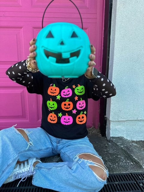 Neon Jack-o-Latern Black Tee - IN STOCK